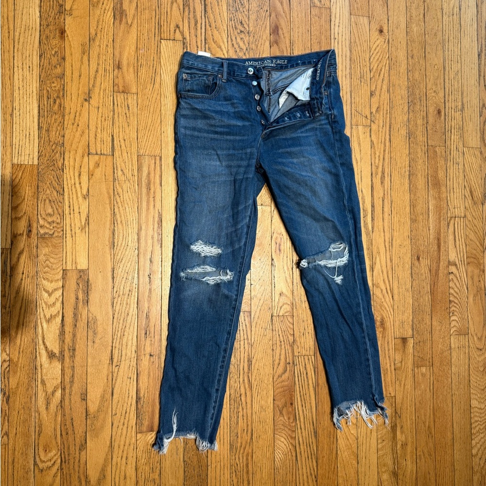 American Eagle Outfitters Dark Blue Distressed Skinny Jeans